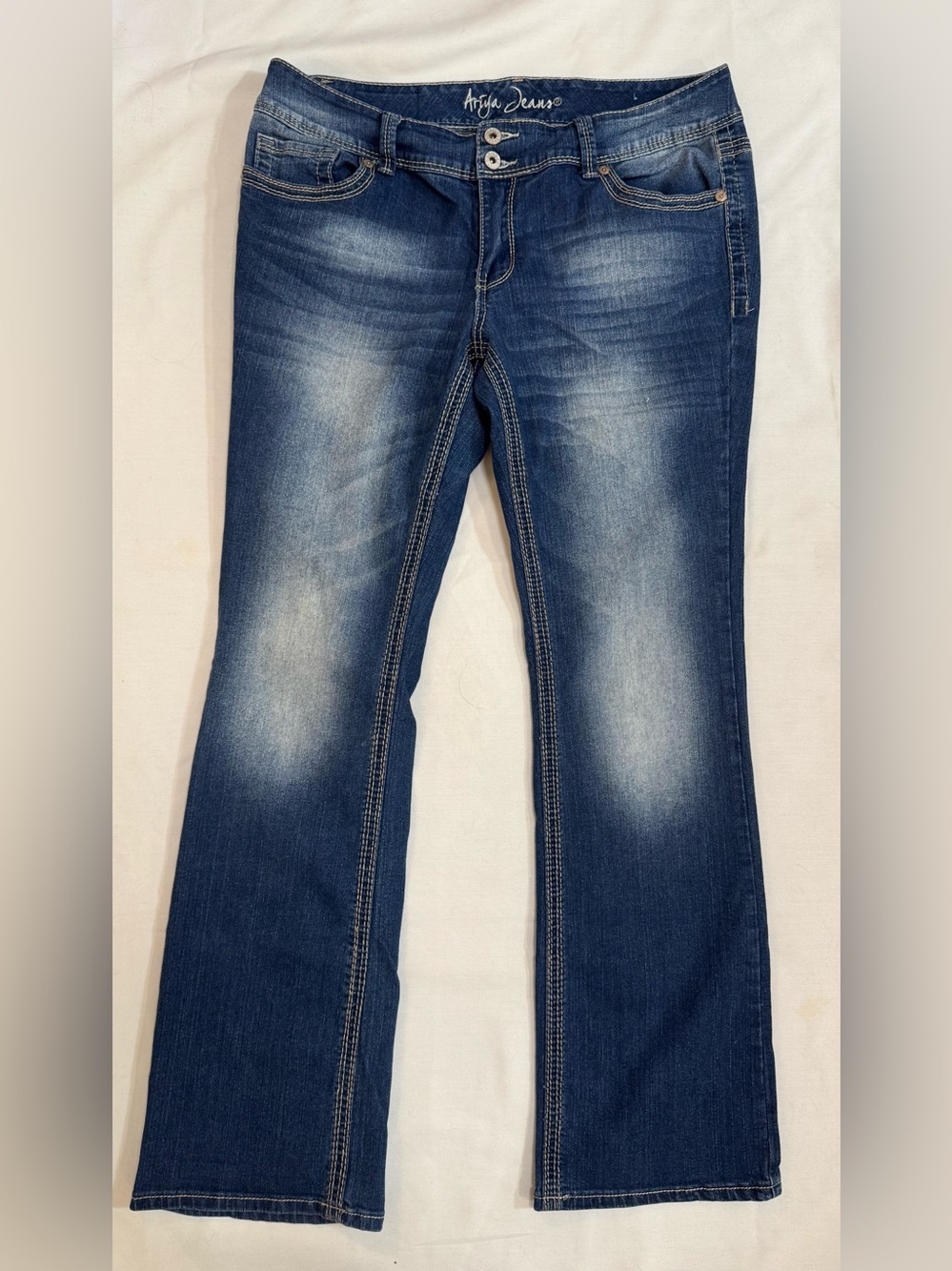 Ariya Women’s Dark Blue Flared Jeans with Faded Whiskering